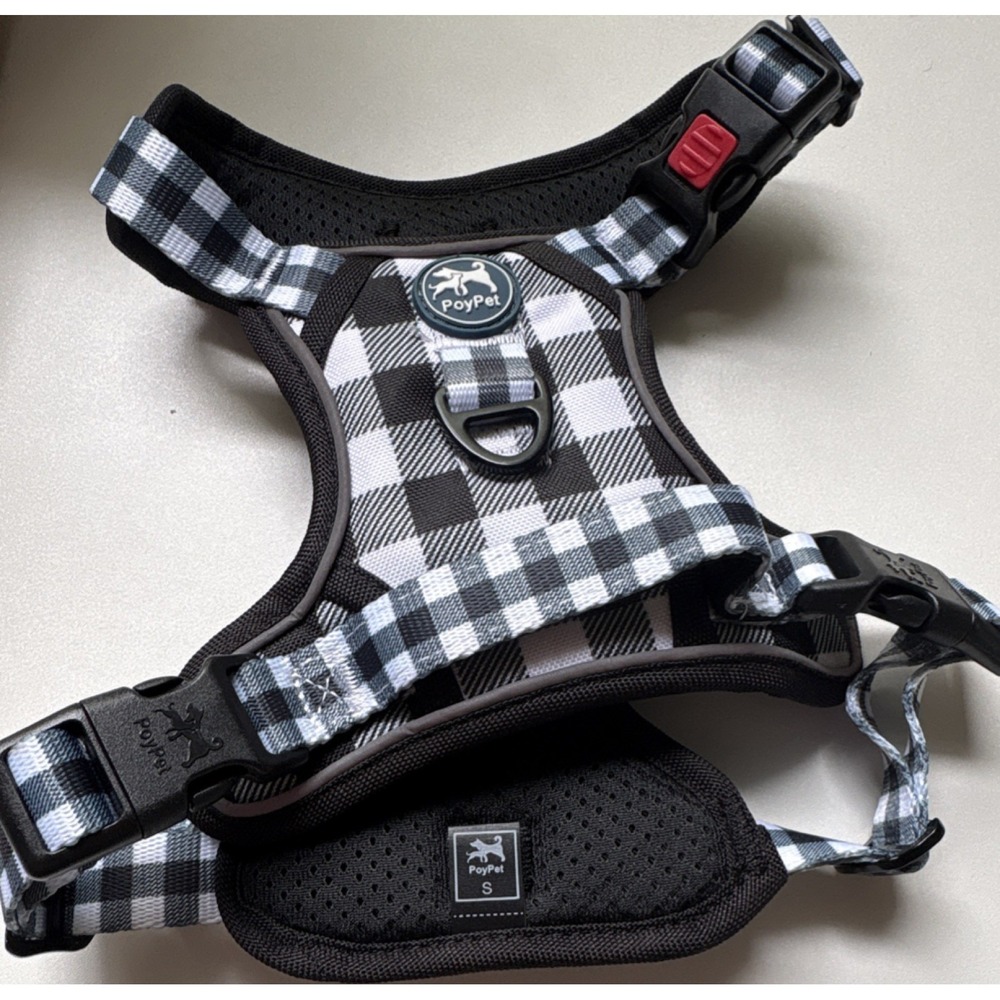 PoyPet Adjustable Padded Soft Vest Harness Small Dog Black & White Plaid